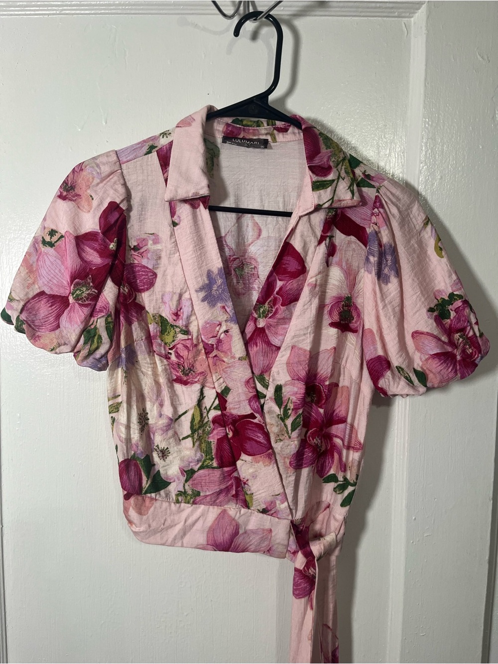 Lulumari Pink Floral Wrap Blouse with Tie